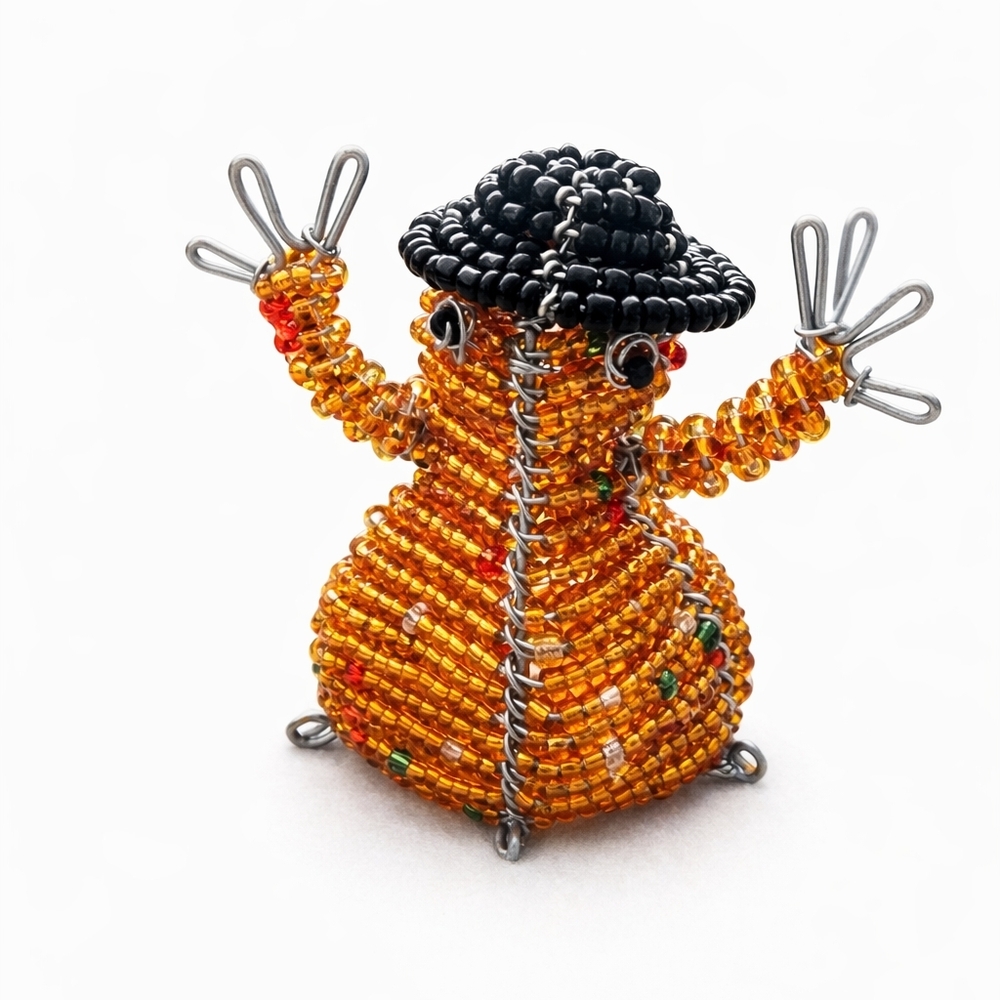 Artisan Beaded Snowman Christmas Figurine w/ Top Hat